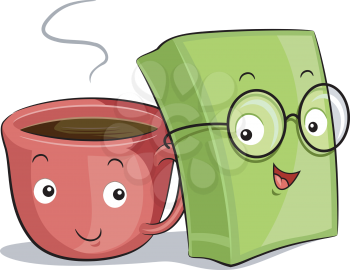 Mascot Illustration of a Cup of Coffee and a Book Placed Side by Side