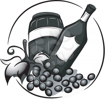 Black and White Illustration of a Wine Bottle and Wine Barrel Icons