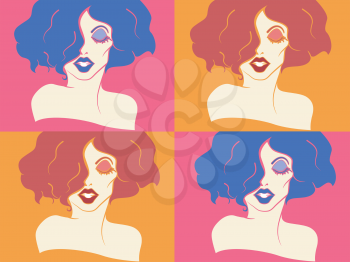 Stencil Illustration of a Drag Queen with Backgrounds of Different Colors