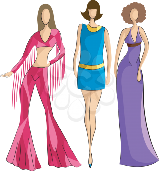 Illustration of Woman Sporting Popular Fashion Styles in the 70s