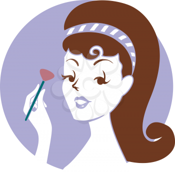 Illustration of a Pinup Girl Applying Blush On Powder on Her Face