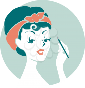 Illustration of a Pinup Girl Applying Eyeshadow on Her Eyes