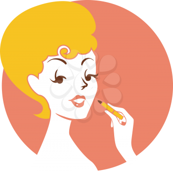 Illustration of a Pinup Girl Applying Lipstick on Her Face