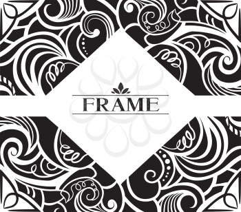 Illustration of a Diamond Shaped Frame Decorated with Black Swirls