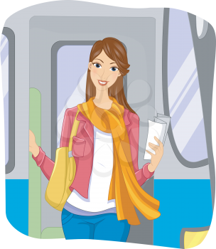 Illustration of a Young Woman Riding on a Train