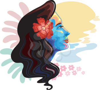 Colorful Illustration of a Girl Inspired by Hawaiian Symbols
