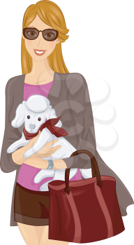 Illustration of a Girl Carrying a Poodle in Her Arms