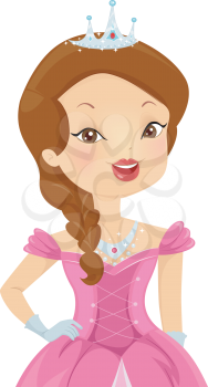 Illustration of a Little Girl Dressed as a Princess Wearing a Gown and a Tiara
