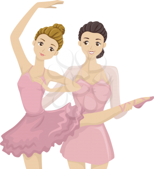 Illustration of a Ballet Coach Giving Lessons to a Young Girl