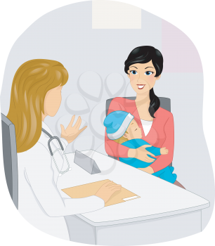 Illustration of a Female Doctor Giving Instructions to a Young Mother