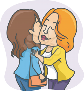 Illustration of Women Greeting Each Other with a Kiss on the Cheeks