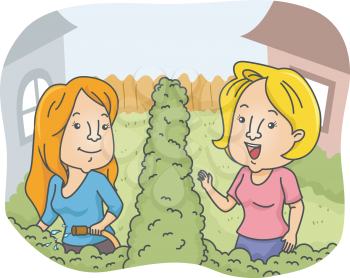 Illustration of Female Neighbors Greeting Each Other