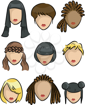 Grouped Illustration Featuring Samples of Hairstyles for Women