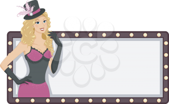 Illustration of a Burlesque Dancer Standing in Front of a Blank Board