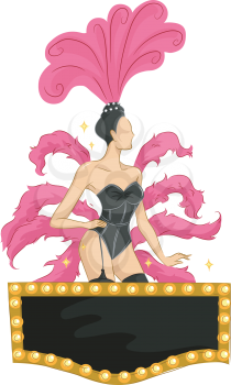 Illustration of a Cabaret Dancer Standing in Front of a Blank Board