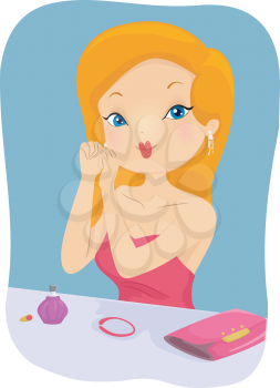 Illustration of a Stylish Girl Removing Her Jewelry