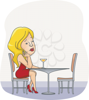 Illustration of a Sad Woman Waiting for Her Date
