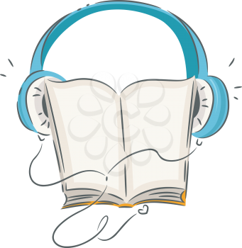 Illustration of a Book Wearing Blue Headphones