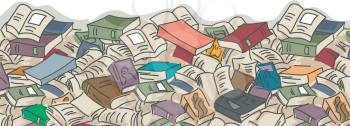 Border Illustration of Piles of Books Scattered About