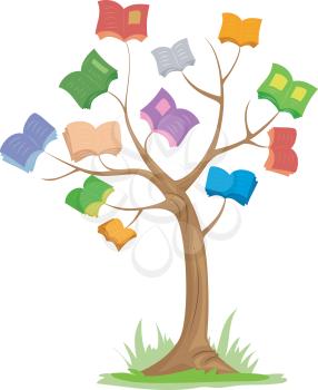 Illustration of a Tree with Colorful Books for Branches