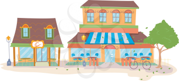 Illustration Featuring the Facades of Coffee Shops