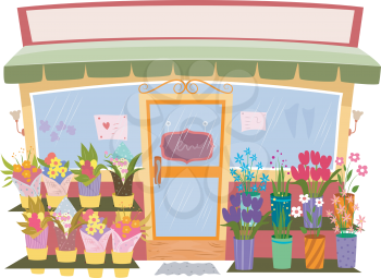 Illustration of a Flower Shop with a Blank Sign Above It