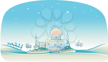 Whimsical and Doodly Illustration of a Muslim Mosque