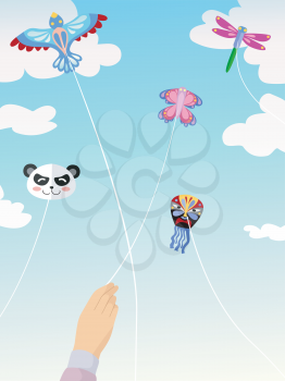 Colorful Illustration of Elaborate Kites with Animal Designs