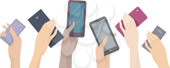 Illustration of Hands Raising Different Models of Mobile Phones