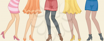 Cropped Illustration of Girls Wearing Different Attires