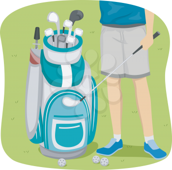Cropped Illustration of a Man Standing Beside a Golf Bag