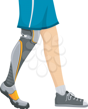 Cropped Illustration of a Man Walking with a Prosthetic Leg