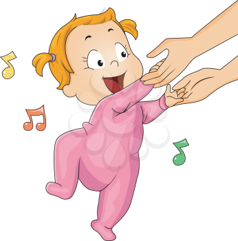 Illustration of a Baby Girl in a Onesie Dancing