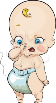 Illustration of a Baby Covering Her Nose After Smelling Her Diaper