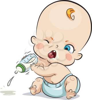 Illustration of a Baby Throwing His Milk Out of Anger