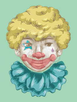 Illustration of a Fully Made Up Clown Flashing a Smile