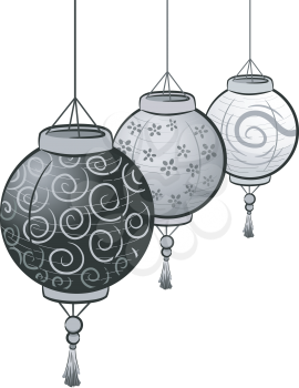 Illustration of Black and White Paper Lanterns