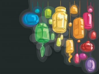 Illustration of Colorful Lanterns Against a Black Background