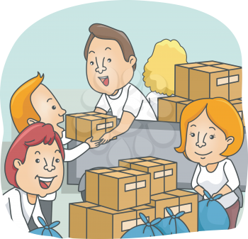 Illustration of Volunteers Packing Donation Boxes
