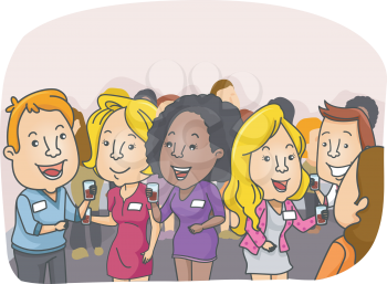Illustration Featuring the Attendees of a Convention Chatting with Each Other