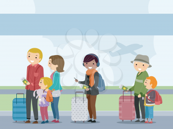 Illustration of Airline Passengers Waiting to Board the Plane
