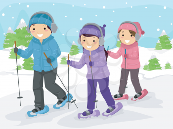 Illustration of Teenagers Playing While Snow Walking