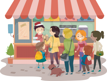 Illustration of People Lining in Front of a Store