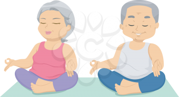 Illustration of a Senior Citizen Couple Relaxing While Doing Yoga