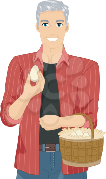 Illustration of a Happy Senior Citizen After Collecting Eggs From His Farm