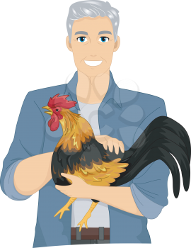 Illustration of a Senior Citizen Carrying a Rooster