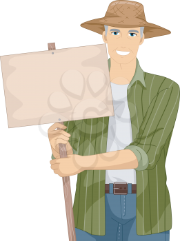 Illustration of a Senior Citizen Holding a Farm Sign Board