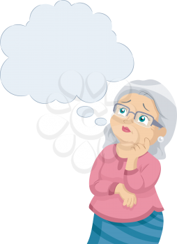 Illustration of a Female Senior Citizen Worried About Alzheimers Disease