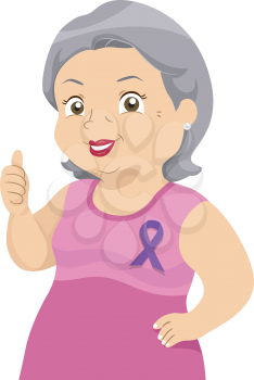 Illustration of an Elderly Woman Wearing a Purple Ribbon