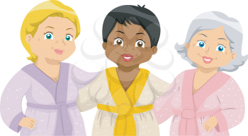 Illustration of Elderly Female Friends Hanging Out a Spa in Their Bathrobes